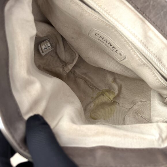 Authentic Chanel Quilted Large Chain Flap Taupe Crossbody Gray-Beige ClutchB0649 - Picture 16 of 16